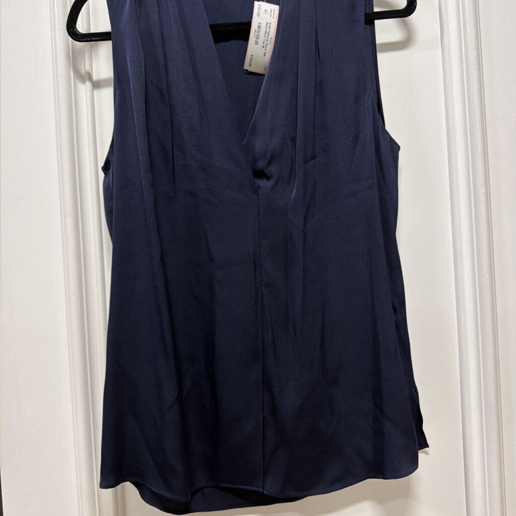 Navy Silk Sleeveless Top
