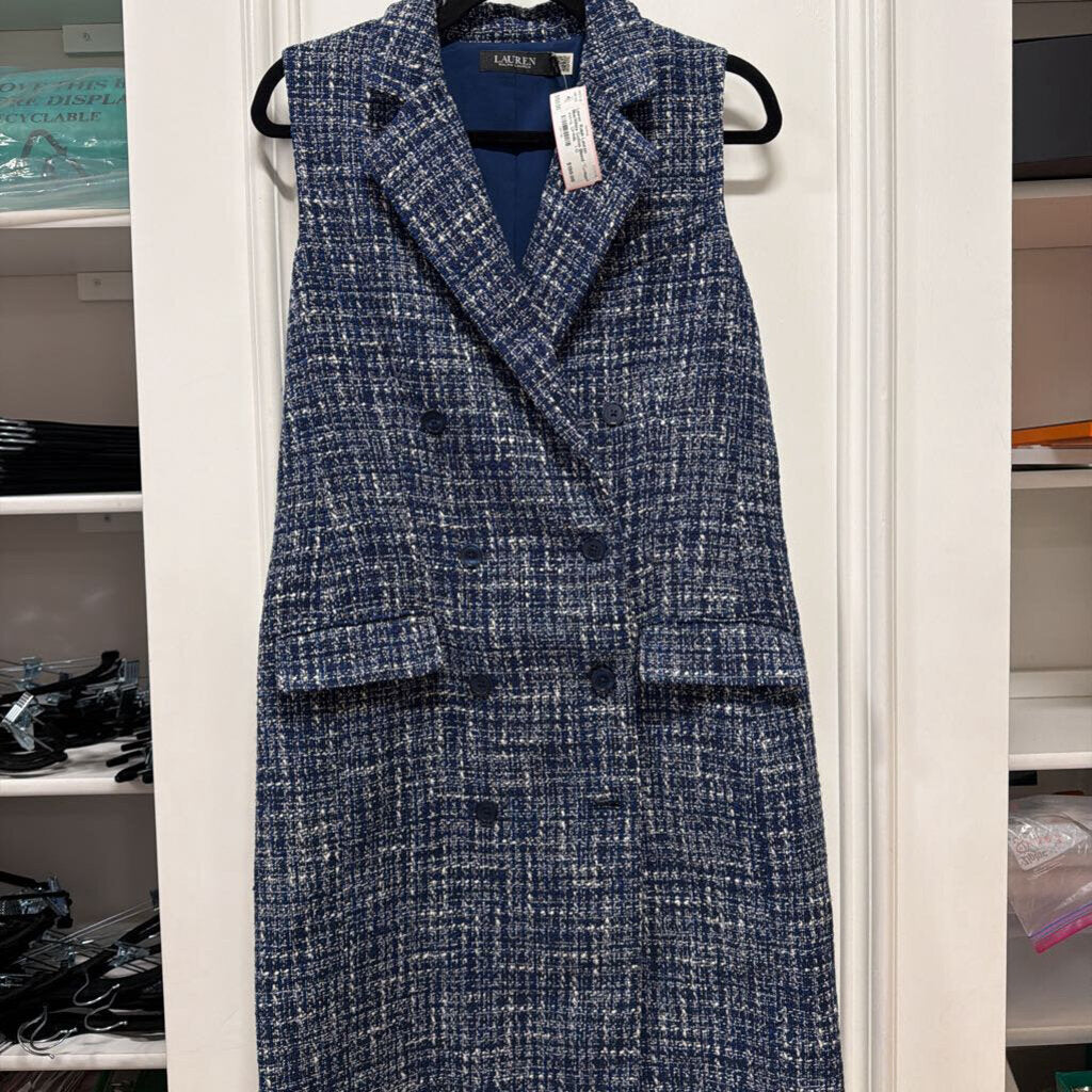 Blue/White Cotton Blend Tweed Mini Dress