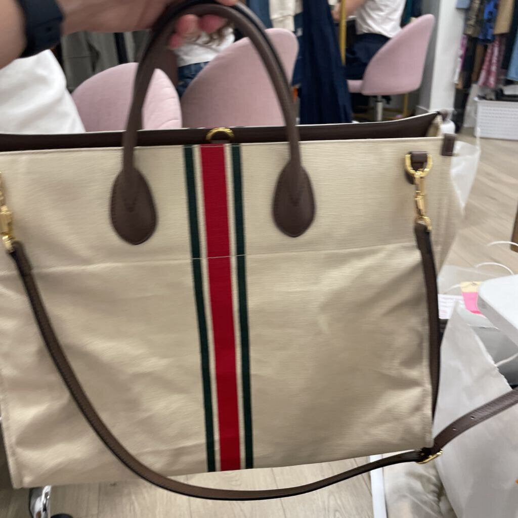 Cream Linen Web Stripe Tote Bag(est 1490)