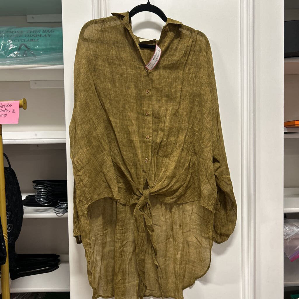 Green Cotton Tie Front Shirt