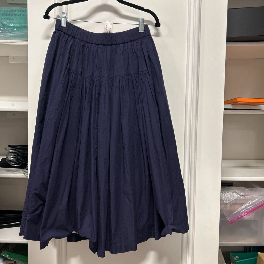 Navy Ruched Midi Skirt
