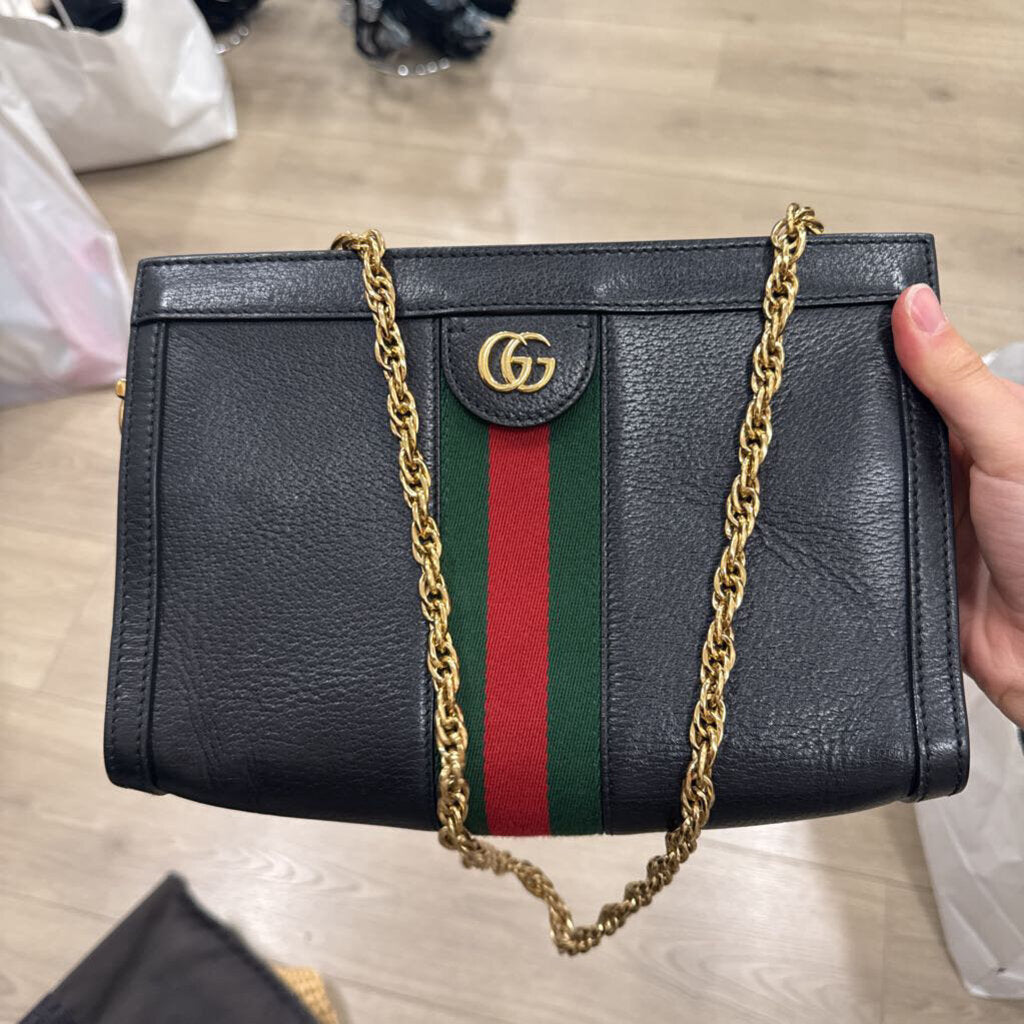 Black Leather Ophida w/ Chain Strap