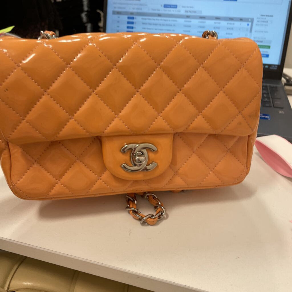 Orange Patent Flap Silver HW Bag(as is)