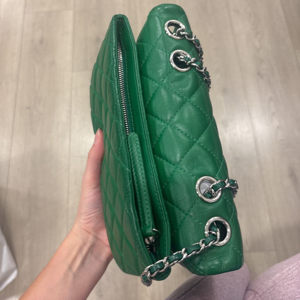 Green Leather Small Flap Extra Pouch Bag
