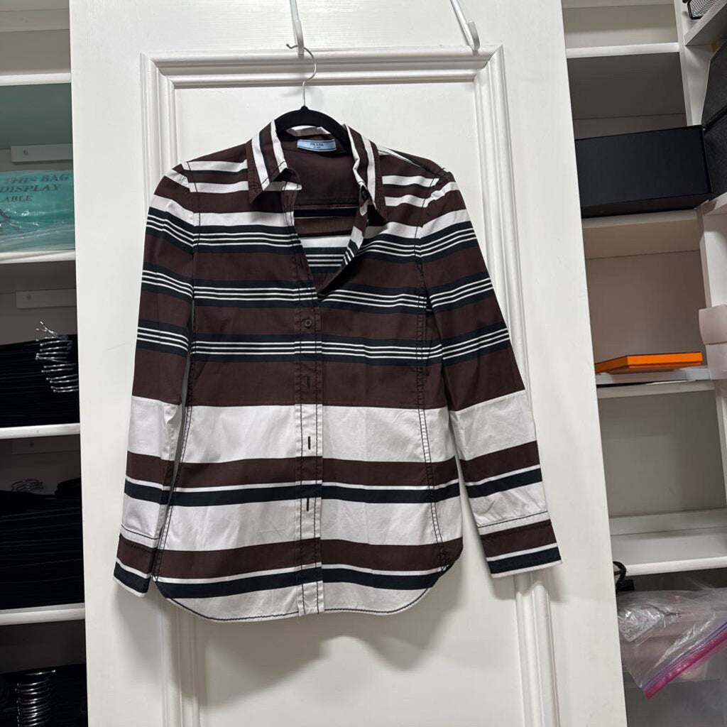 2014 Brown/White Stripe Button Up Shirt