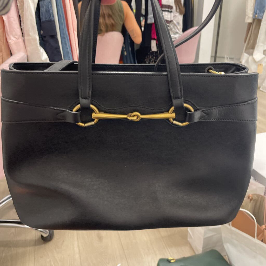 Black Leather Bright Bot Convertible Tote