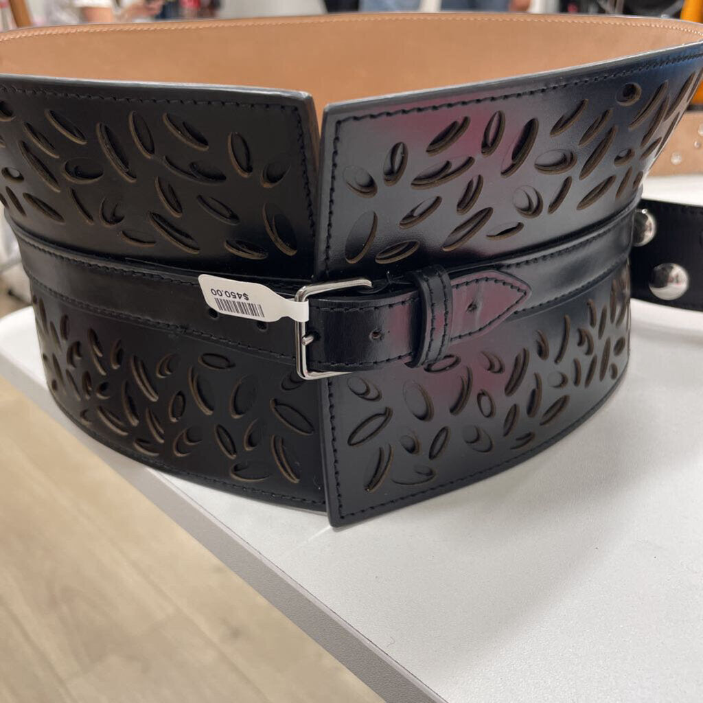 Alaia Black Leather Corset Waist Belt
