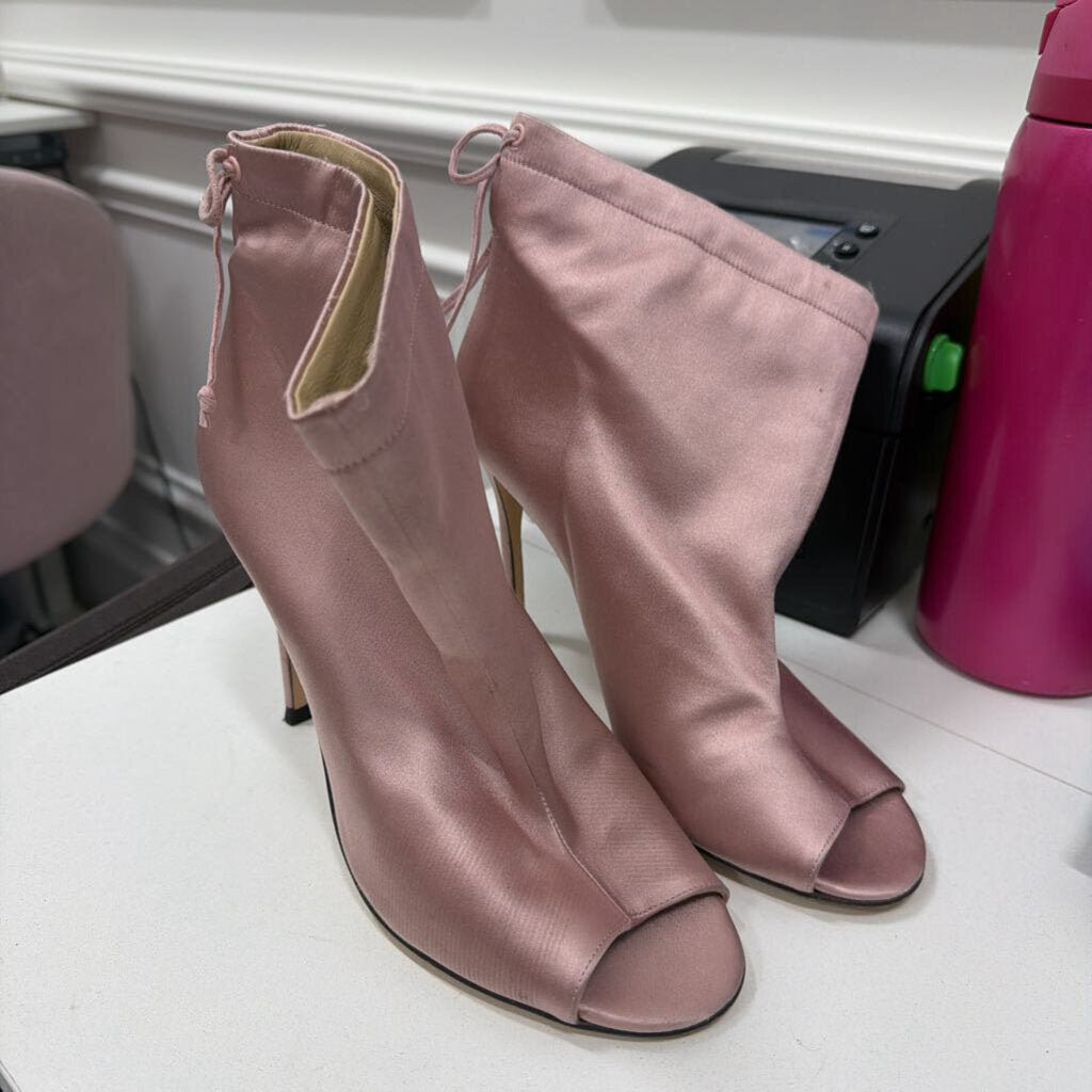 Pink Satin Peep Toe Booties (38)