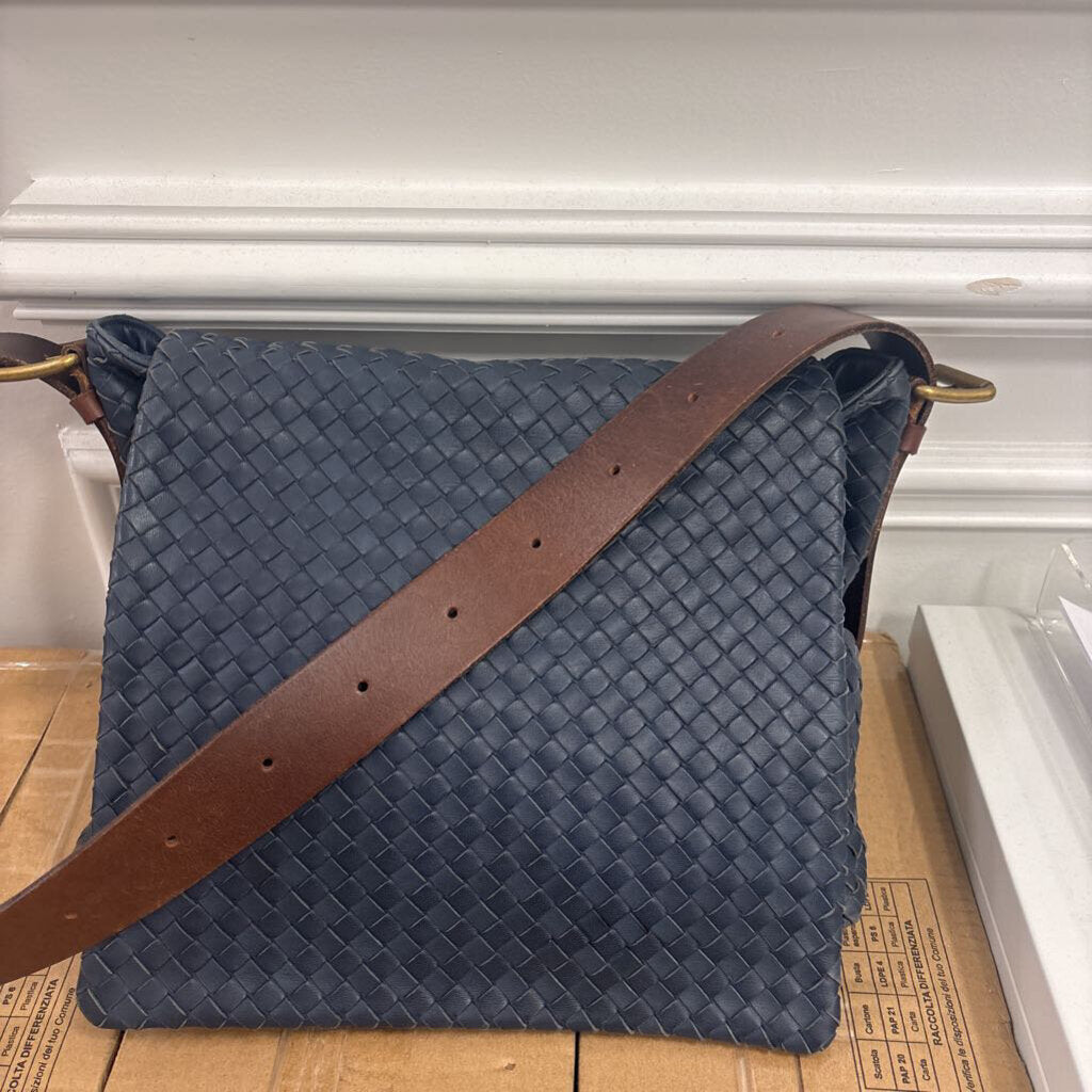 Navy Intrecciato Messanger Flap Crossbody