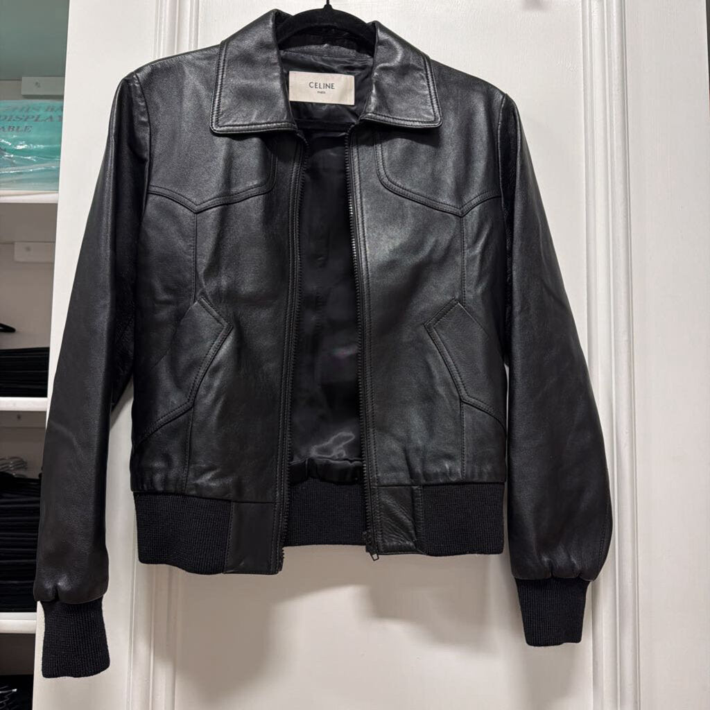 Black Leather Bomber Jacket
