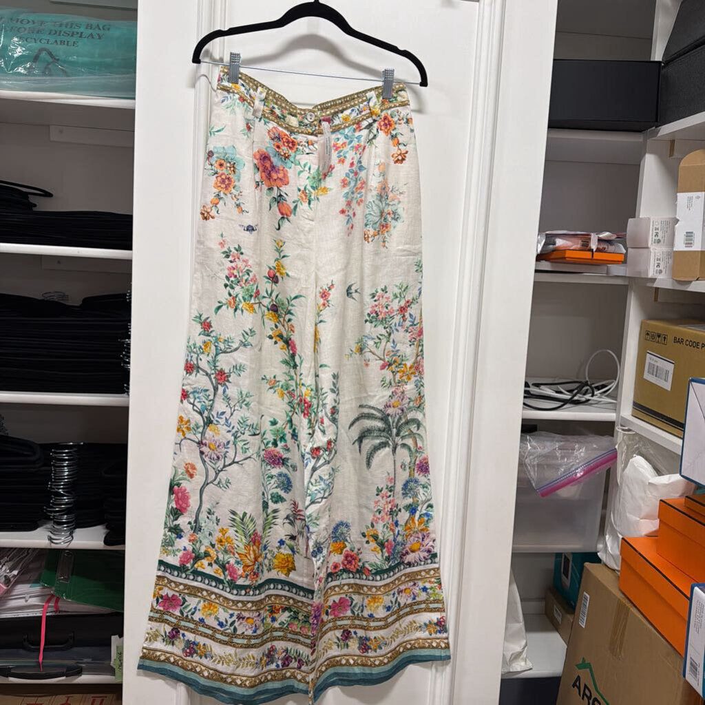 White/Multi Floral Linen Wide Leg Pants