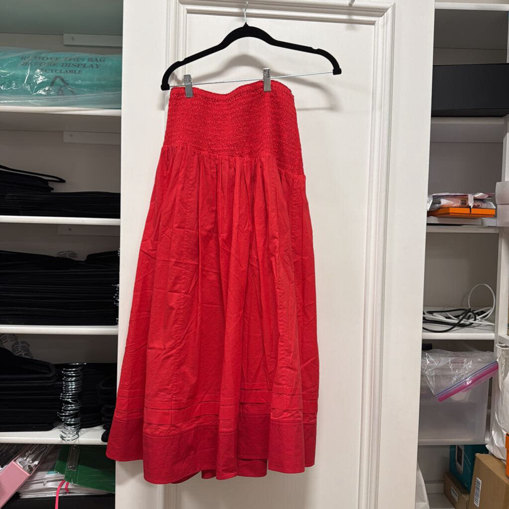 Red Cotton/Poly Maxi Skirt