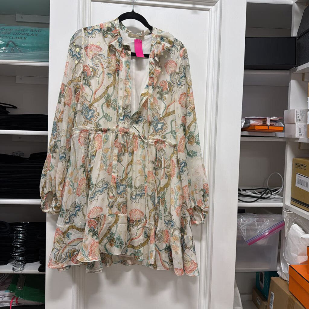 White Multicolor Floral Silk Dress
