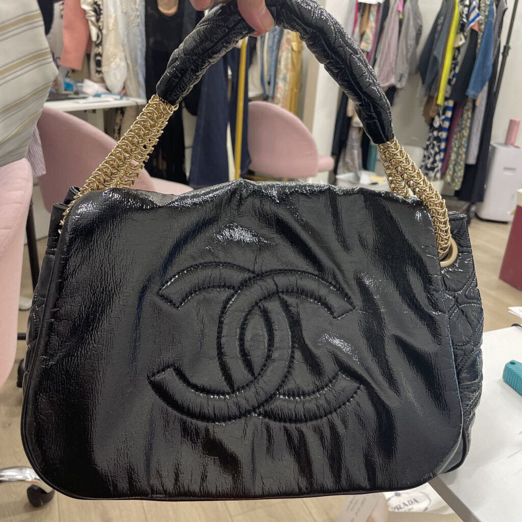 Black Quilted Vinyl Rodeo Drive Flap Bag