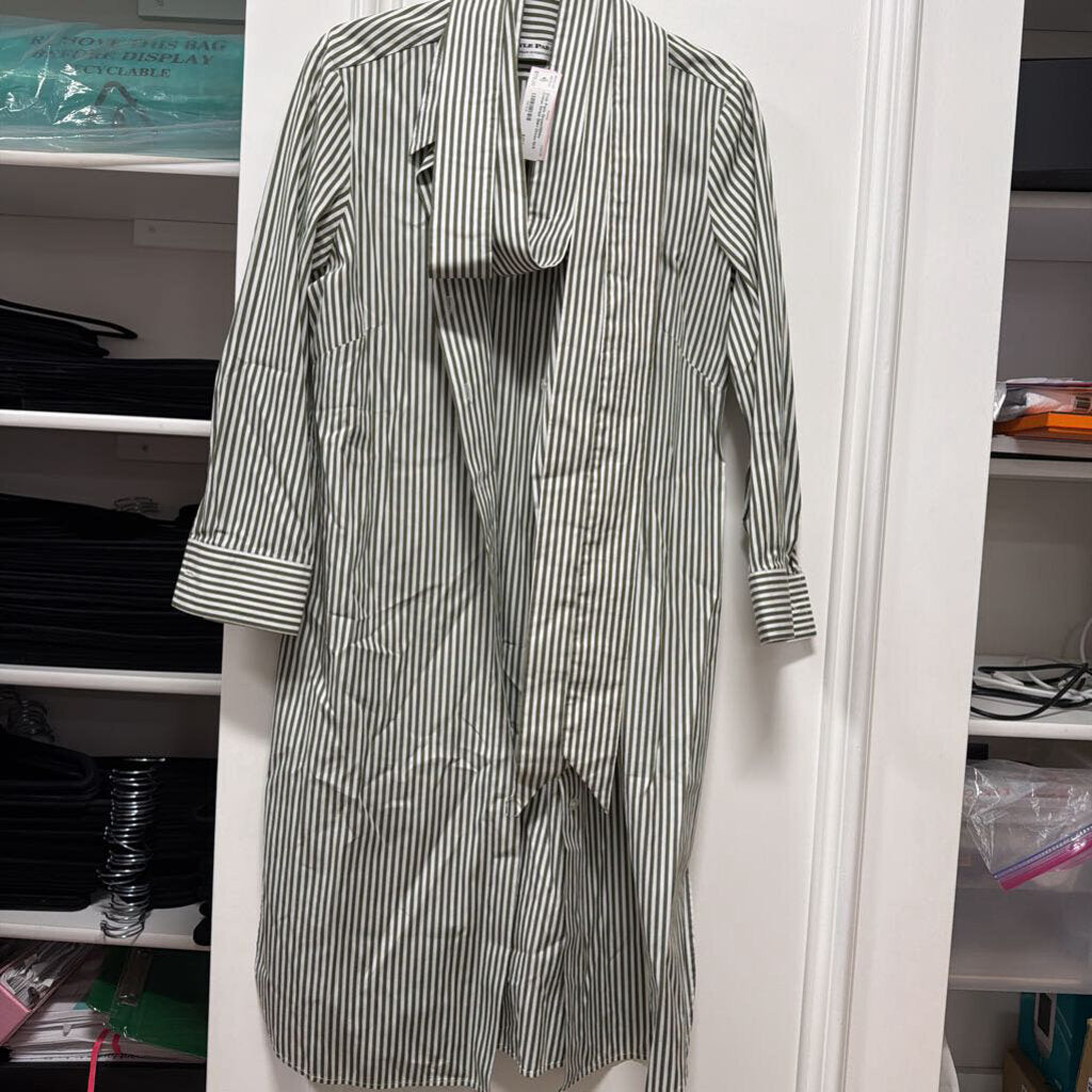 Green/White Cotton Stripe Shirt Dress