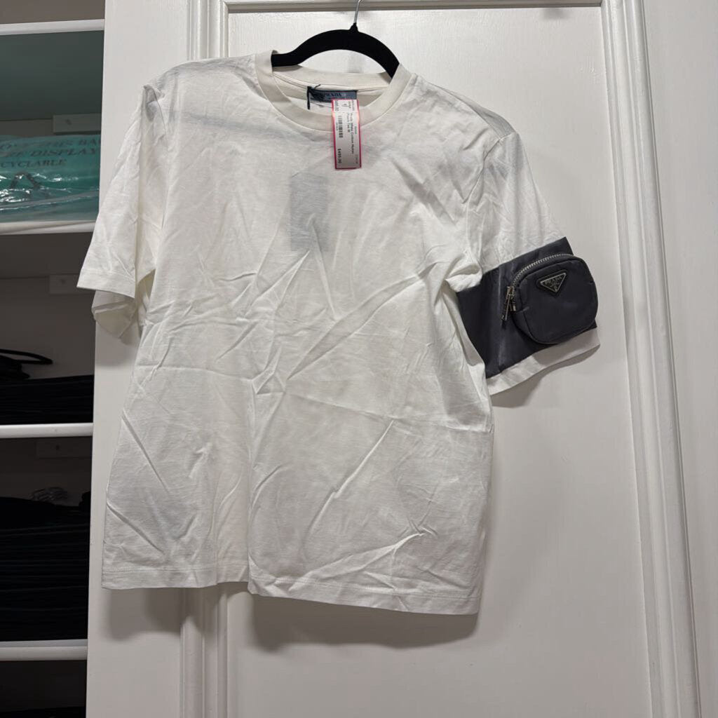 White Cotton Nylon Pouch Tee