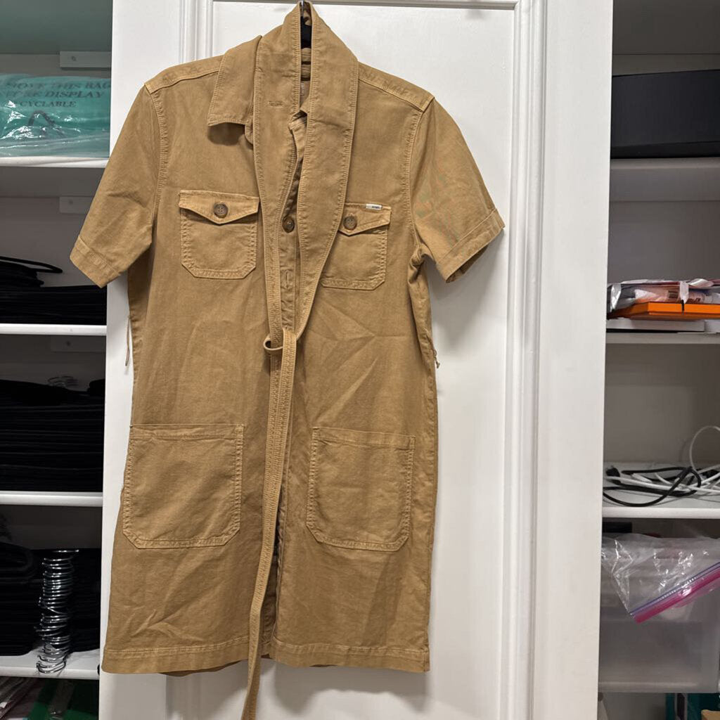 Brown Denim Belted Dress