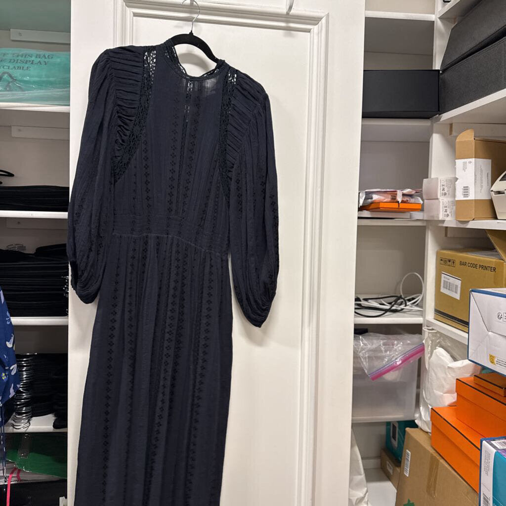 Navy Cotton Lace Midi Dress