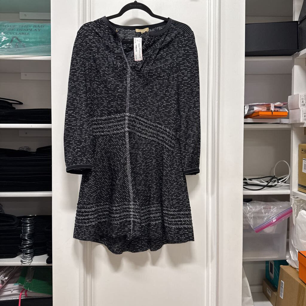 Black/White Silk Midi Dress