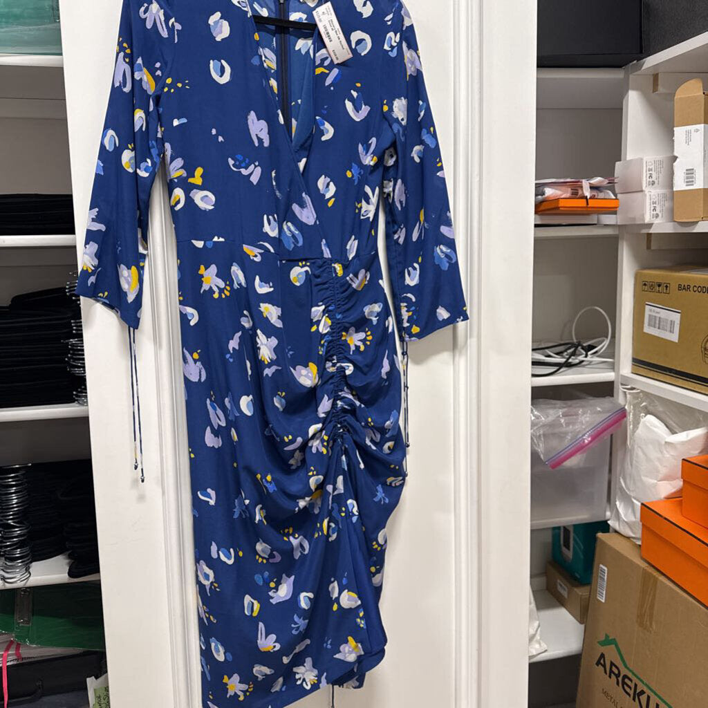 Blue Silk Ruched Dress