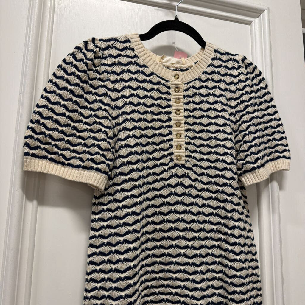 Navy/Cream Cotton SS Henley Sweater (NWT)