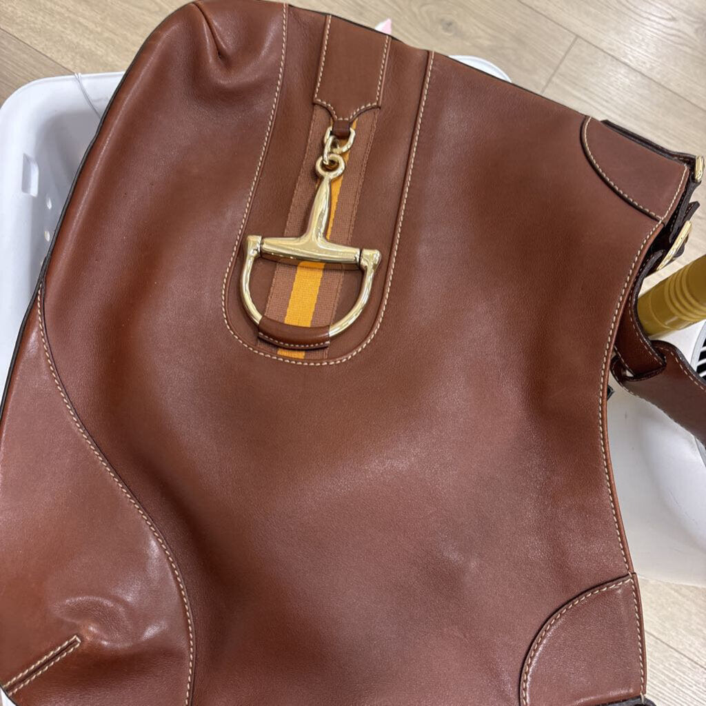 Vintage Brown Leather Horsebit Hobo Bag