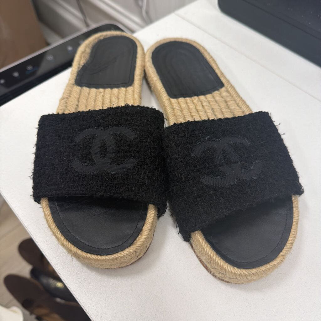 Black Tweed Espadrille Slides (39)