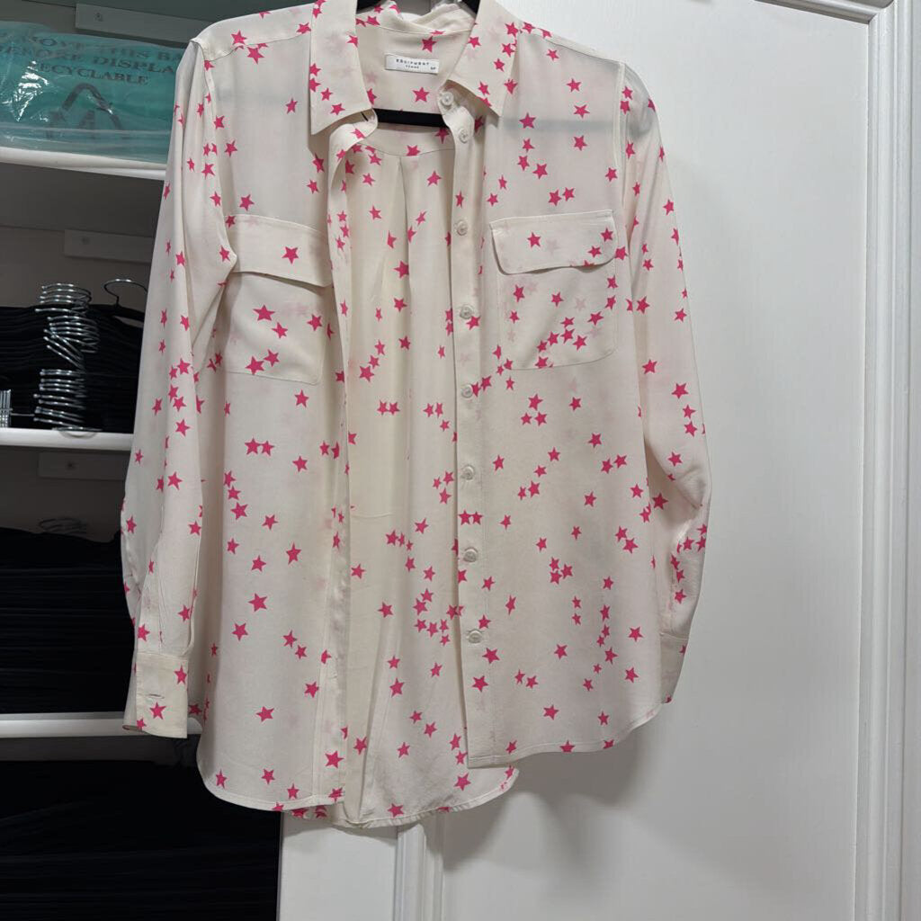 White/Pink Silk Button Up Blouse