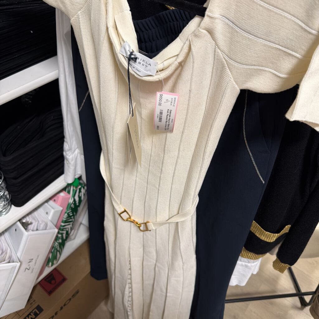 White Wool Knit Pleated Maxi Dress (3000)