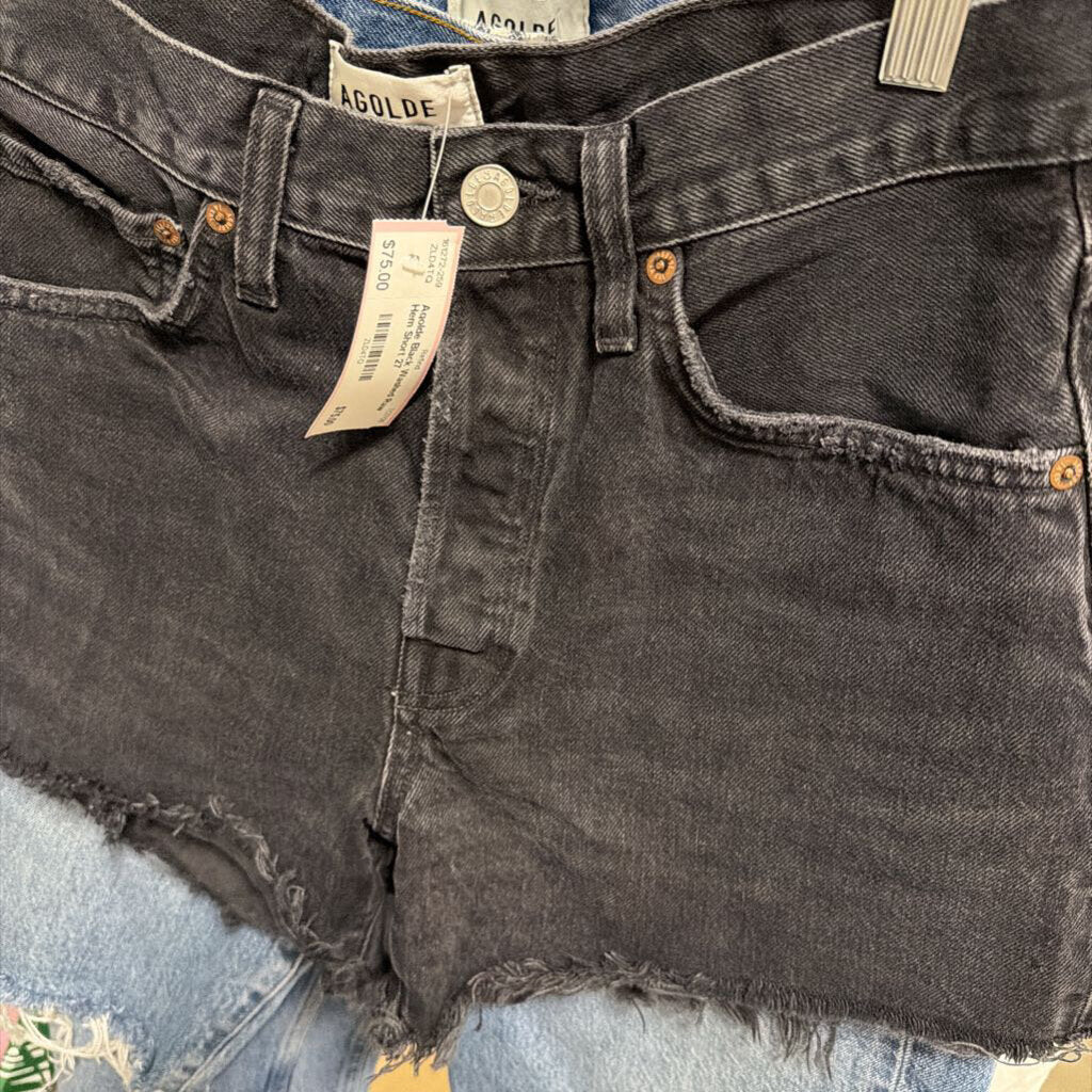 Black Washed Raw Hem Short
