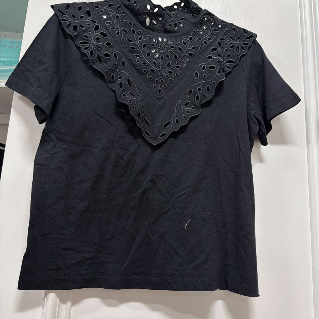 Black Cotton Lace Detail Tee