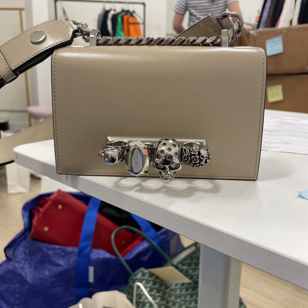Beige Mini Biker Jewelled Satchel (2390)