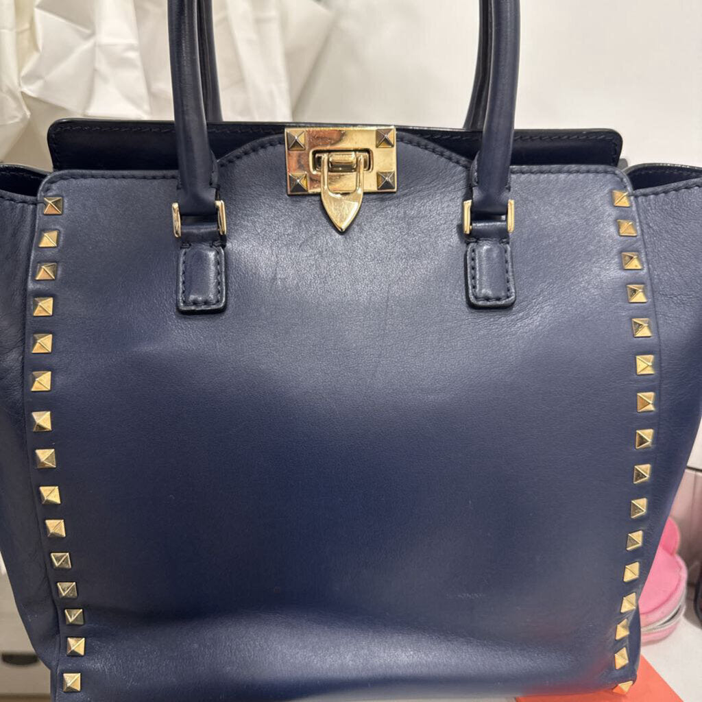 Navy Leather Rockstud Tote