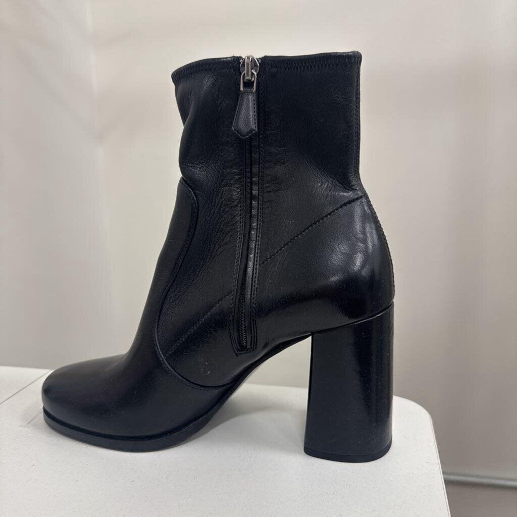 Black Leather Heeled Booties