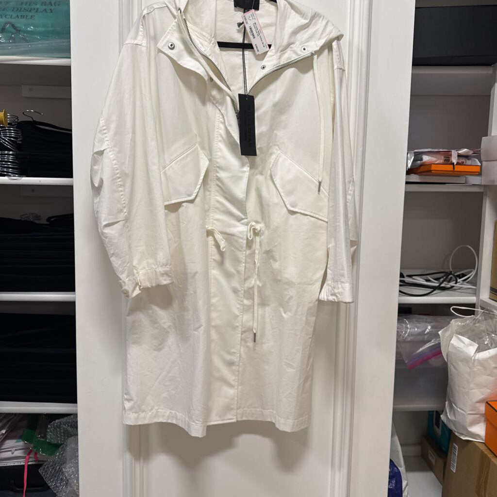White Cotton Zip Up Trench Coat