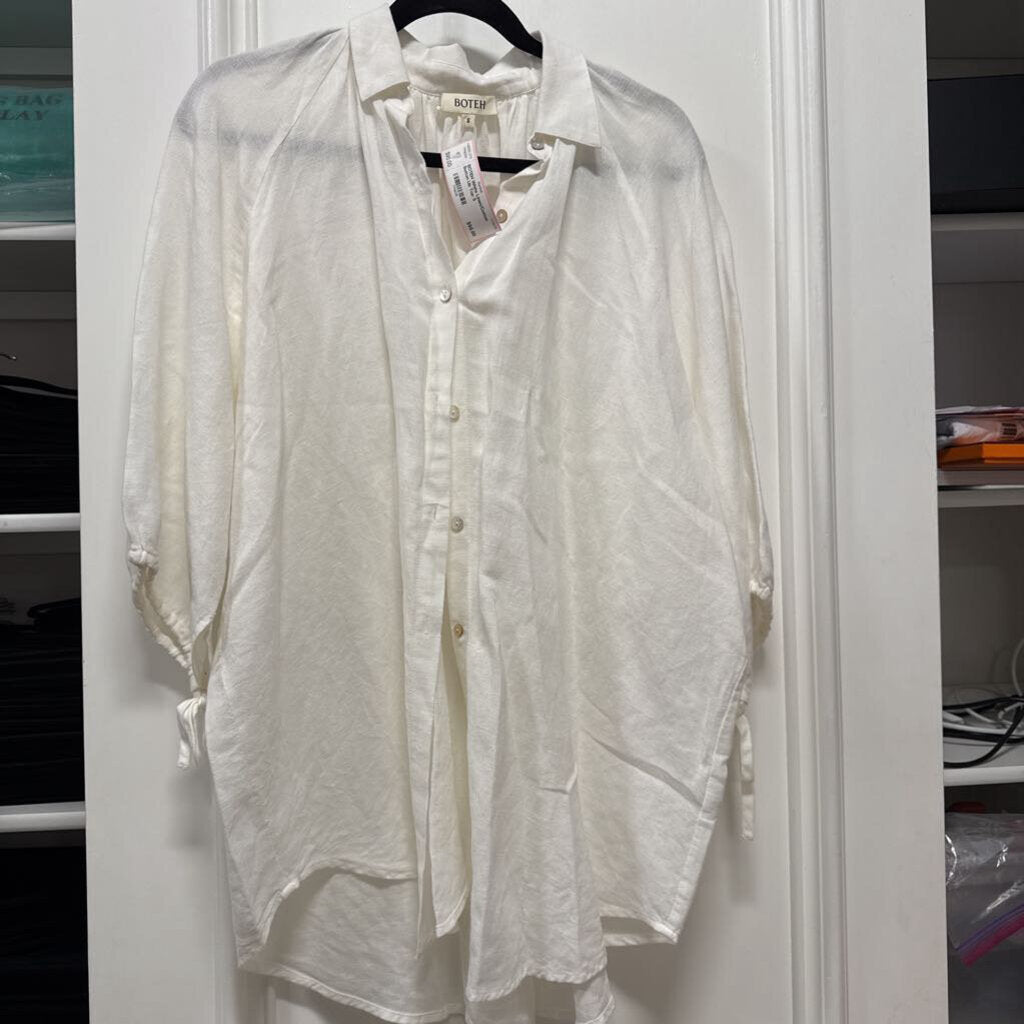 White Linen/Cotton Button Up Top