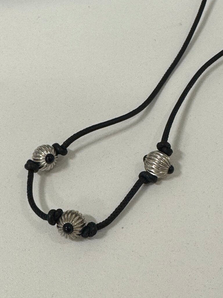 Sterling Bead + Cord Necklace