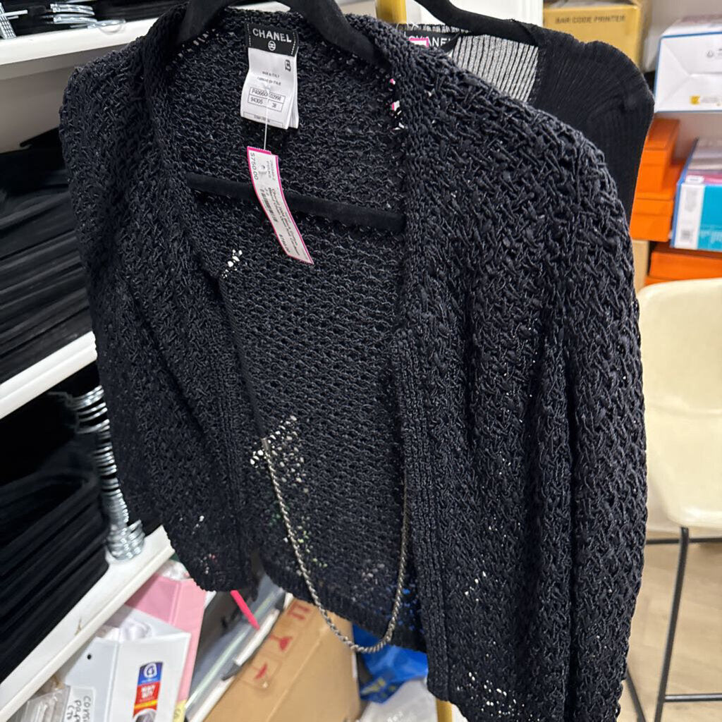 2004 Black Cotton Blend Chain Open Knit Cardigan