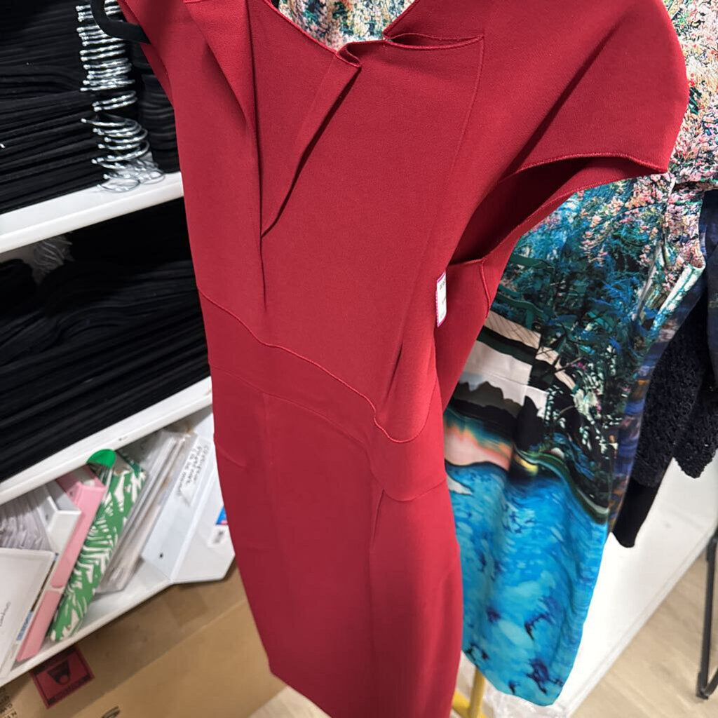 Red Viscose/Acetate Midi Dress