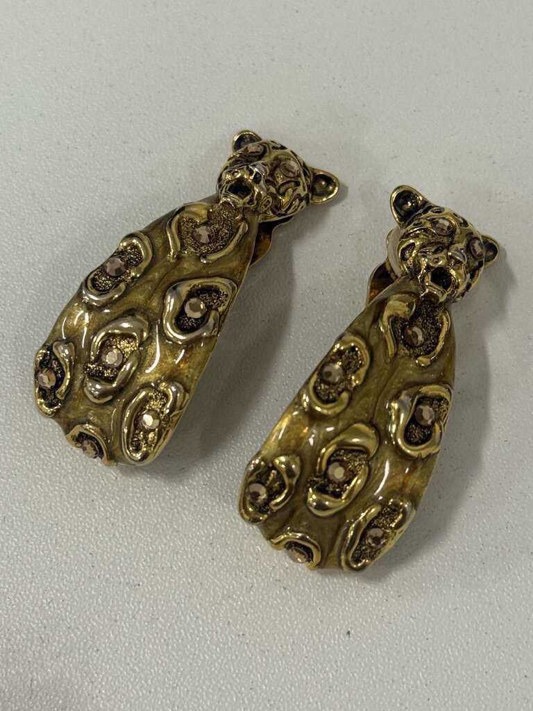 Vintage Gold Tone Cheetah Clip-On Earrings