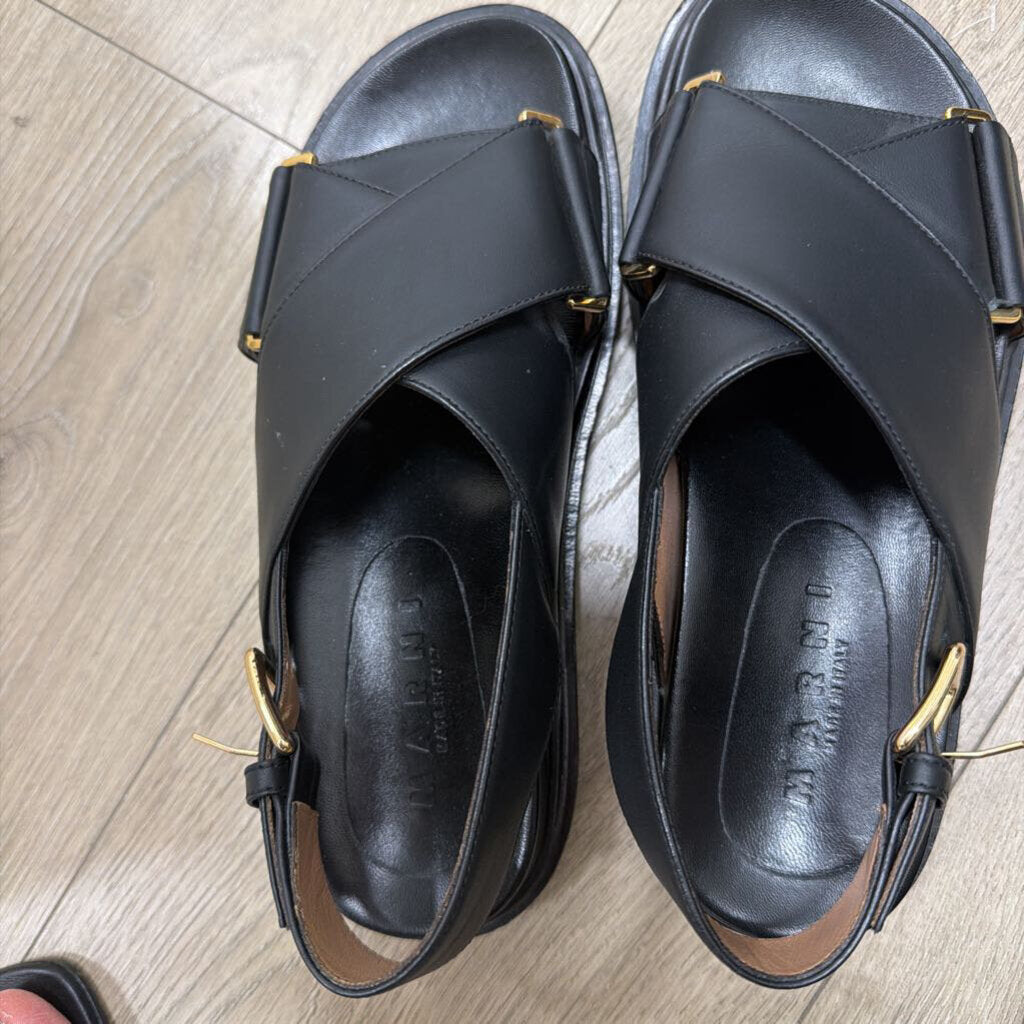 Marni Leather Sandals With Gold Detail