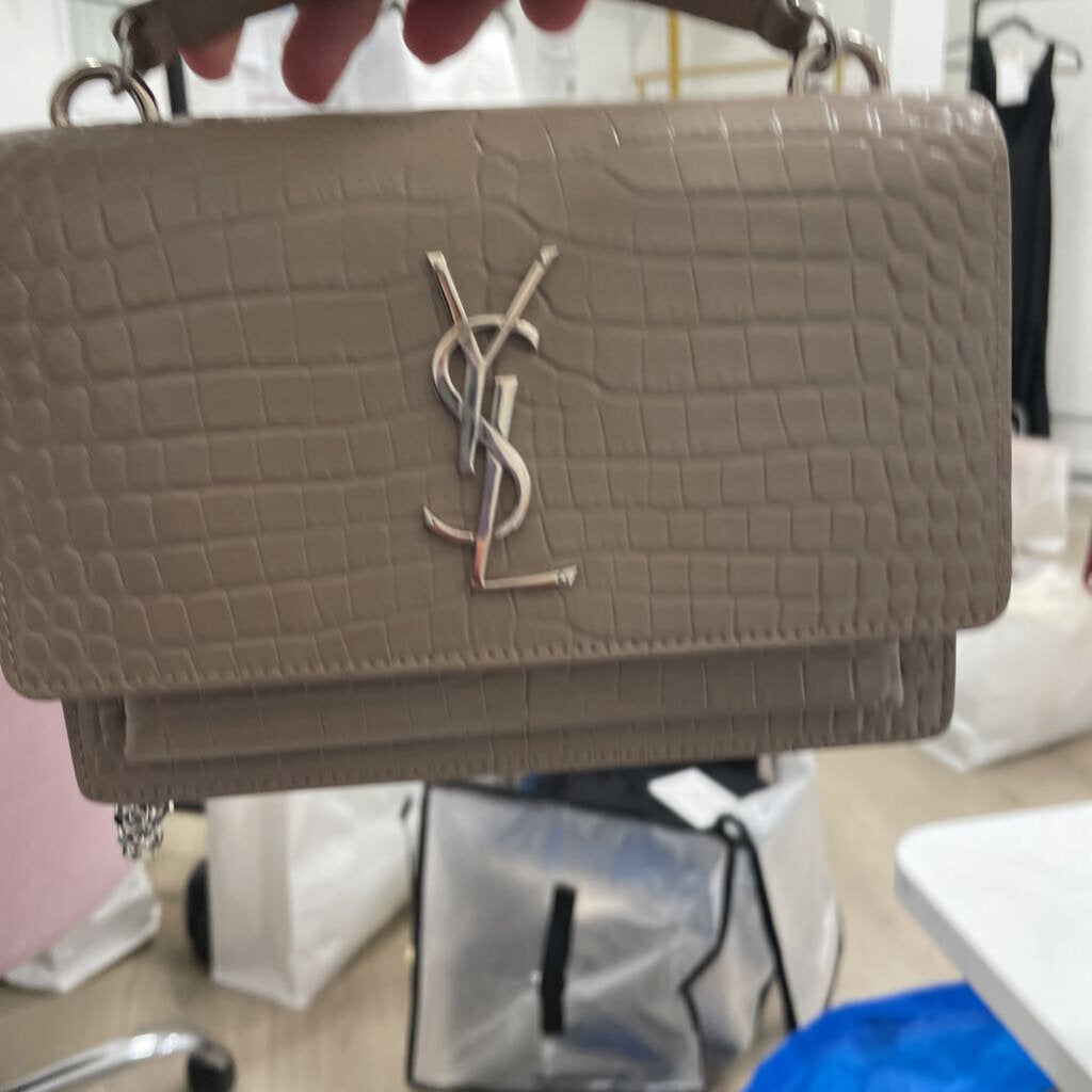 Beige Croc Embossed Sunset Bag