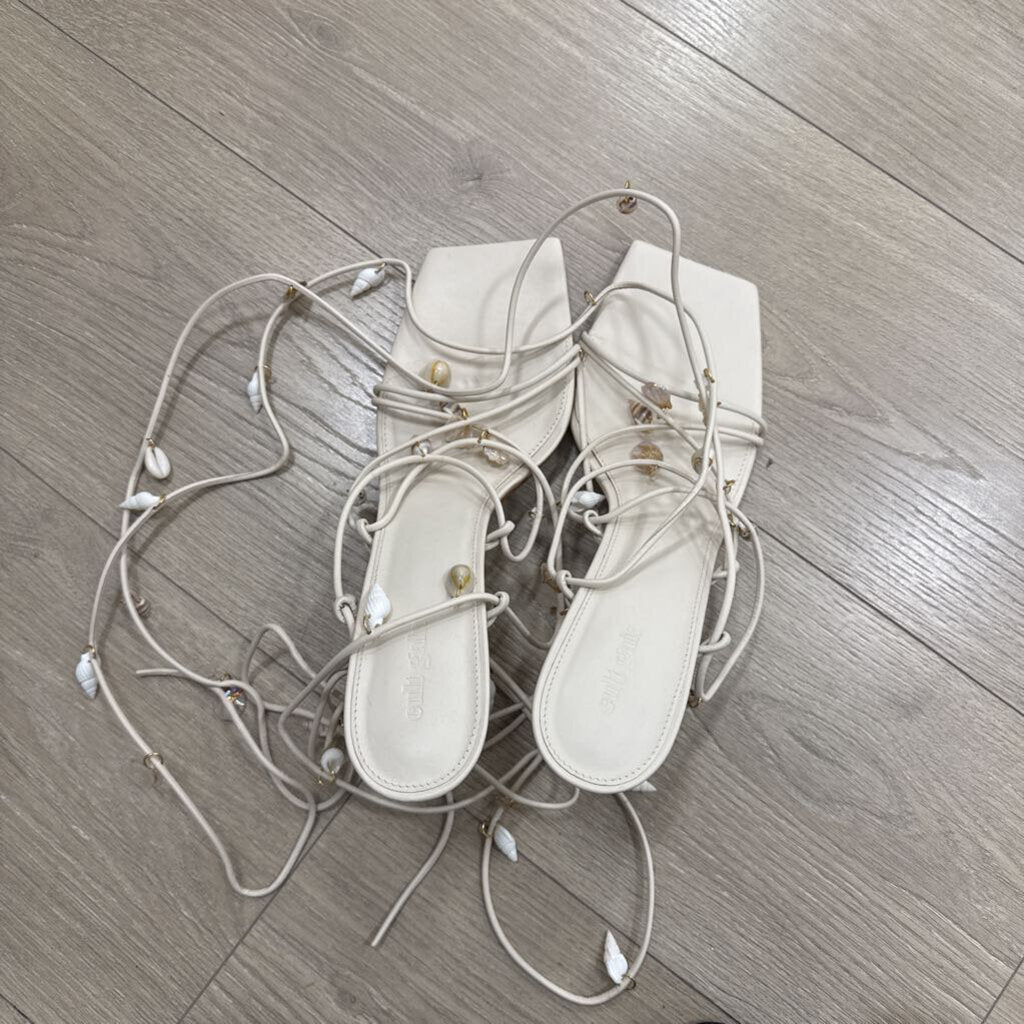 Cult Gaia Cream Shell Embellished Strappy Sandals