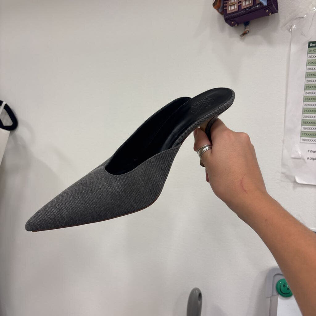 Black Denim Heeled Mule