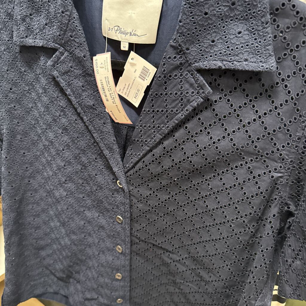 Navy Eyelet Button Up NWT