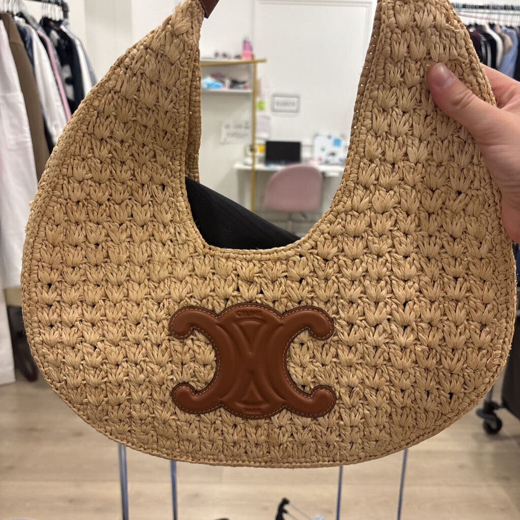 Beige Raffia Triomphe Bag