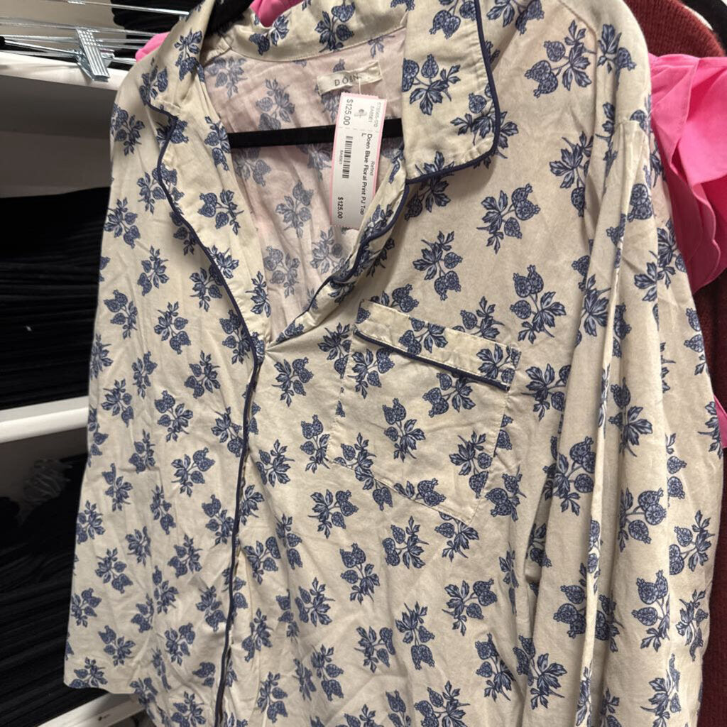 Blue Floral Print PJ Top