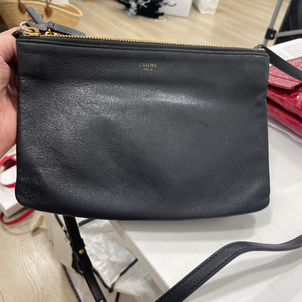 Black Leather Tri Crossbody