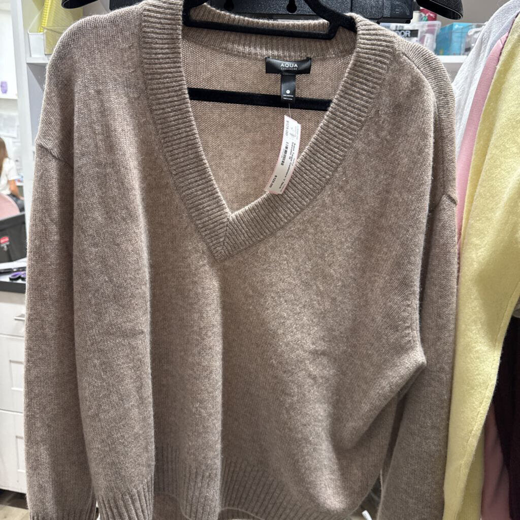 Taupe Cashmere V Neck Sweater