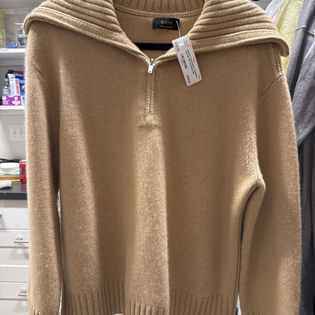 Camel Baby Cashmere Quarter Zip Sweater